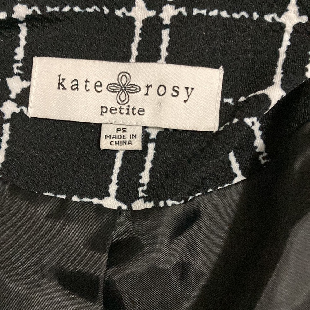 Kate & Rosy lined Blazer. Petite Small. Color Black, white squares 3/4 sleeves - Picture 9 of 11